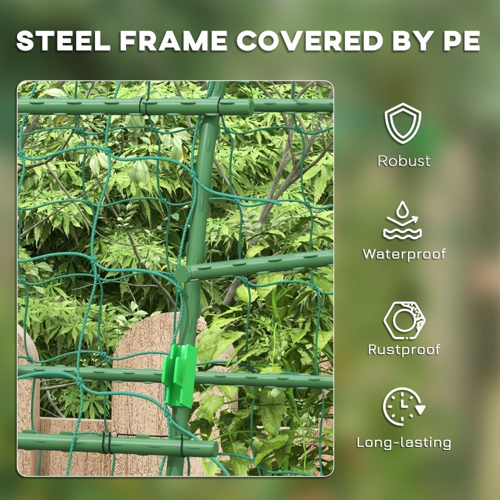 ZHICHUN 6.8ft Tall A-Frame Arch Cucumber Trellis Plastic Coated Steel Climbing Plant Support with Net Adjustable Garden Arch Trellis for Vegetables Peas Fruit Vines Green