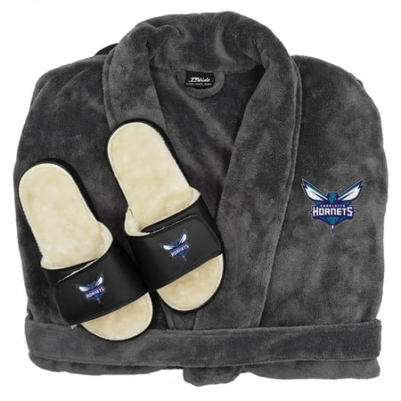 

ISlide Gray Charlotte Hornets Faux Fur Slide Sandals & Robe Bundle