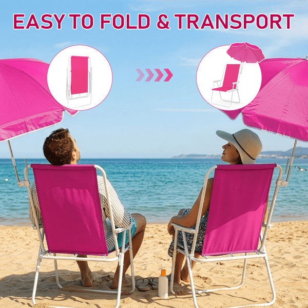 Alvantor Folding Beach Chair with Detachable Umbrella for Adults High Back Portable Outdoor Chair Pink