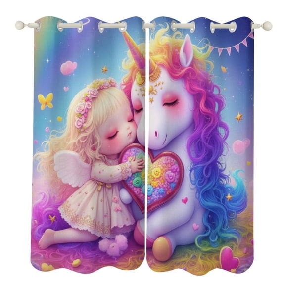 A And Unicorn in A Magical Garden 2 Panels 3D Printing Pattern Curtain for Bedroom Living Room Kitchen Window Decoration Home