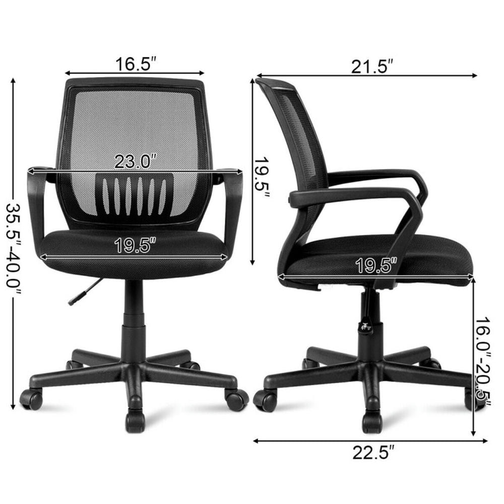 Demi Bonn Rolling Swivel Mesh Office Chair with Lumbar Support Adjustable for Home, Bedroom, Study, Black