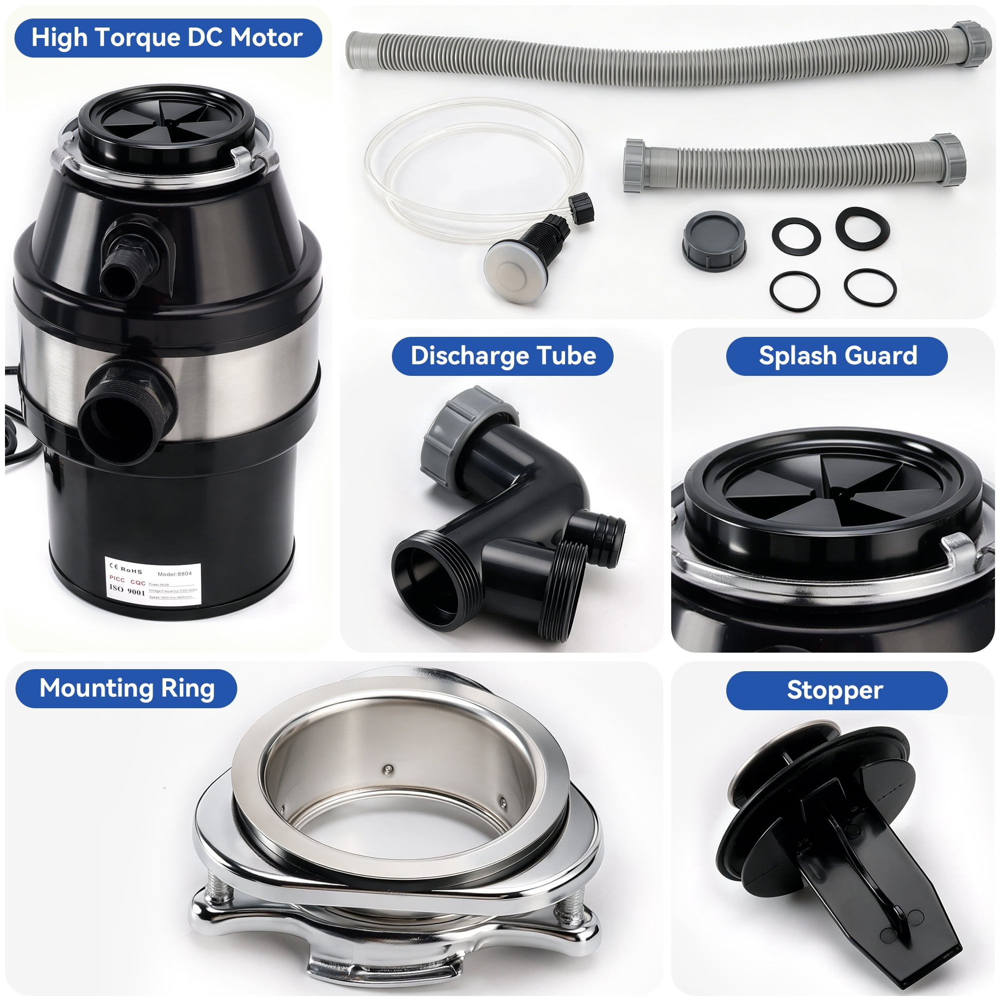 TOPTENG Garbage Disposal Continuous Feed Food Waste Disposer 3/4 HP 2800 RPM Under Sink Kitchen Food Waste Disposer w/ Plug