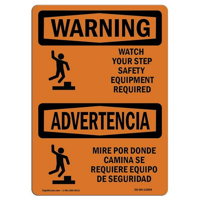 SignMission OS-WS-A-1824-L-12899 18 x 24 in. OSHA Warning Sign - Watch Your Step Safety Equipment Bilingual