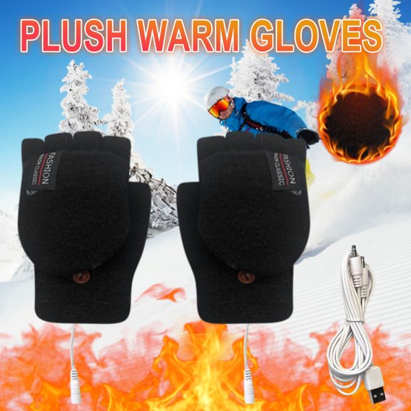 karymi USB Heating Gloves Winter Heated Mittens Warm-sided Heating Half Hands USB Heating Gloves Students and Women Anti-Slip Ski Hand Gloves Birthday Gifts for Men