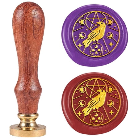 Tarot Crow Wax Seal Stamp Letter Sealing Wax Stamp Embossed Seal 1" Removable Brass Wax Seal Stamp Head with Wooden Handle