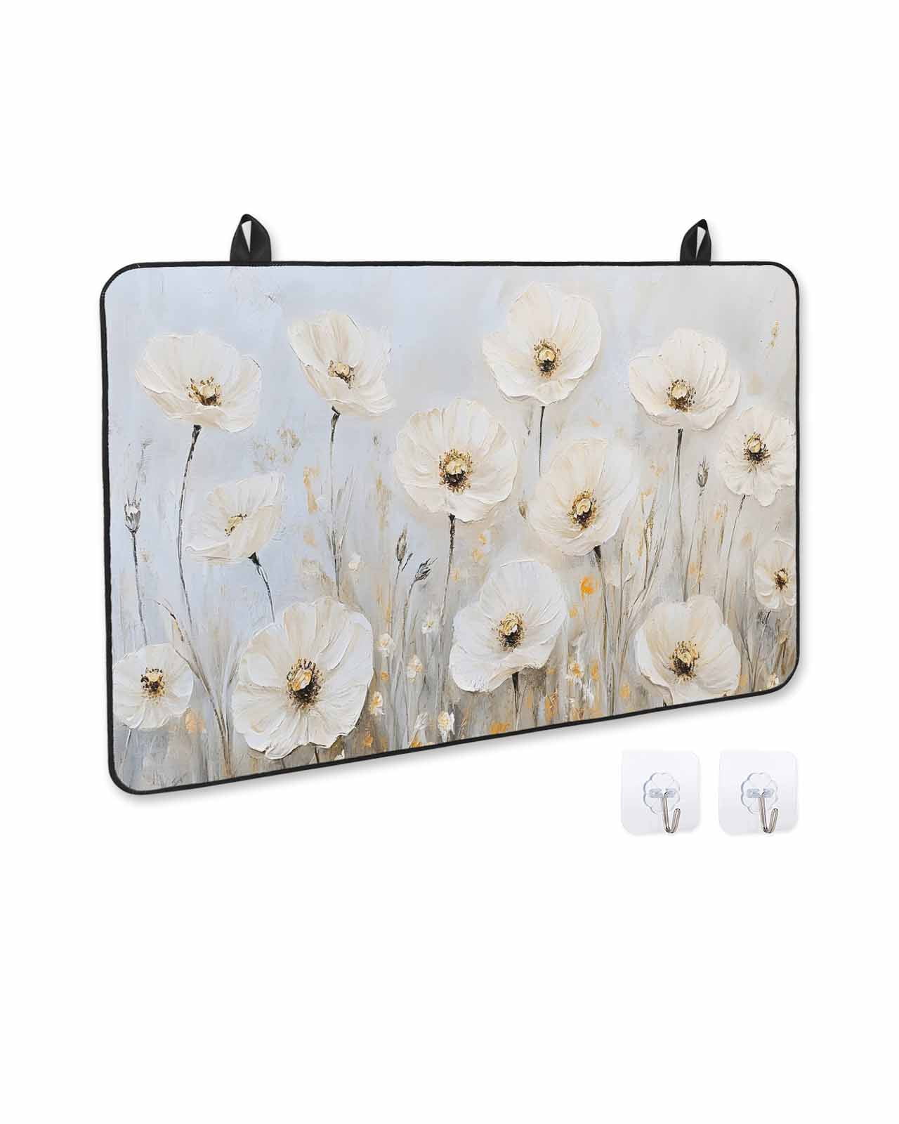 nqOlkjepod Large Induction Cooktop Protector Mat 36"x21", Daisies Flowers Stove Top Covers for Electric Stove, Modern Smear Art Neutral Textured Stove Burner Cover Mats, Glass Top Stove Cover