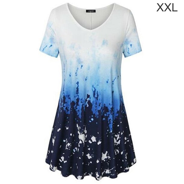 Camiseta de mujer Blusa informal con estampado degradado Vestido suelto con cuello en V, Azul, XXL sidaley AP001902-45