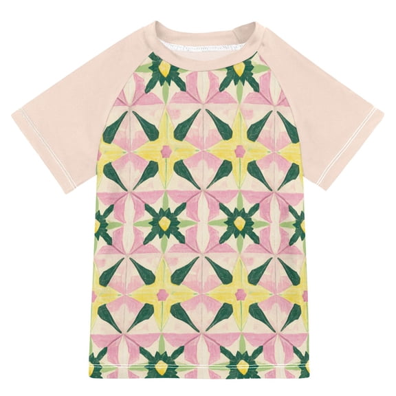 FORMRS Boys Rash Guard with Short Sleeves UPF 50  Swim Shirts Sizes 3-12T, Yellow Symmetrical Stars