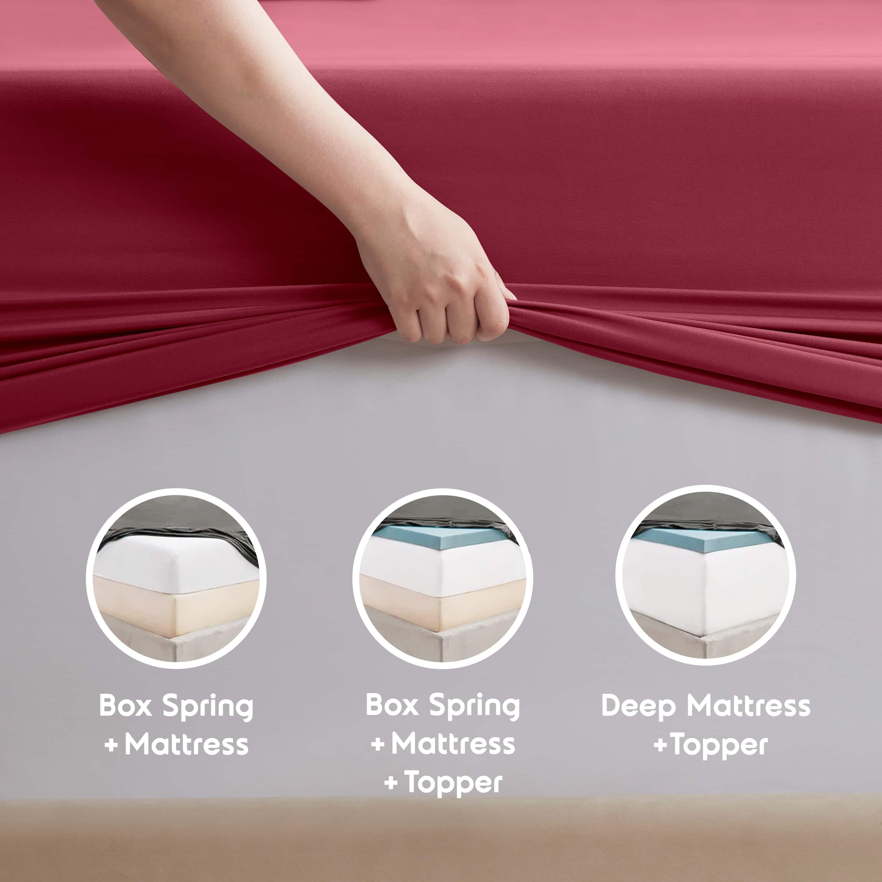 Lammaloe Twin XL Sheets Set, Hotel Style Deep Pocket 3 Piece Bed Sheets, Soft Microfiber Kids Bedding Set, Burgundy Red