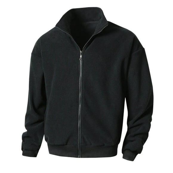 Pisexur Fleece Jacket Men Men's Fashion Casual Solid Color Zipper Long Sleeve Hoodless Casual Outwear Mens Winter Coats Warming Jacket