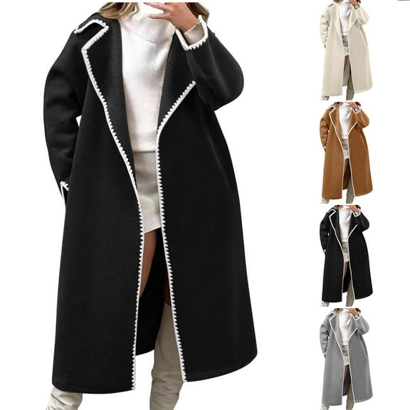 Antinious Womens Solid Double Sided Long Sleeve Woven Lapel Windproof Fleece Overcoat,Trench Coat Women,Jackets for Women Trendy,Yellow,L