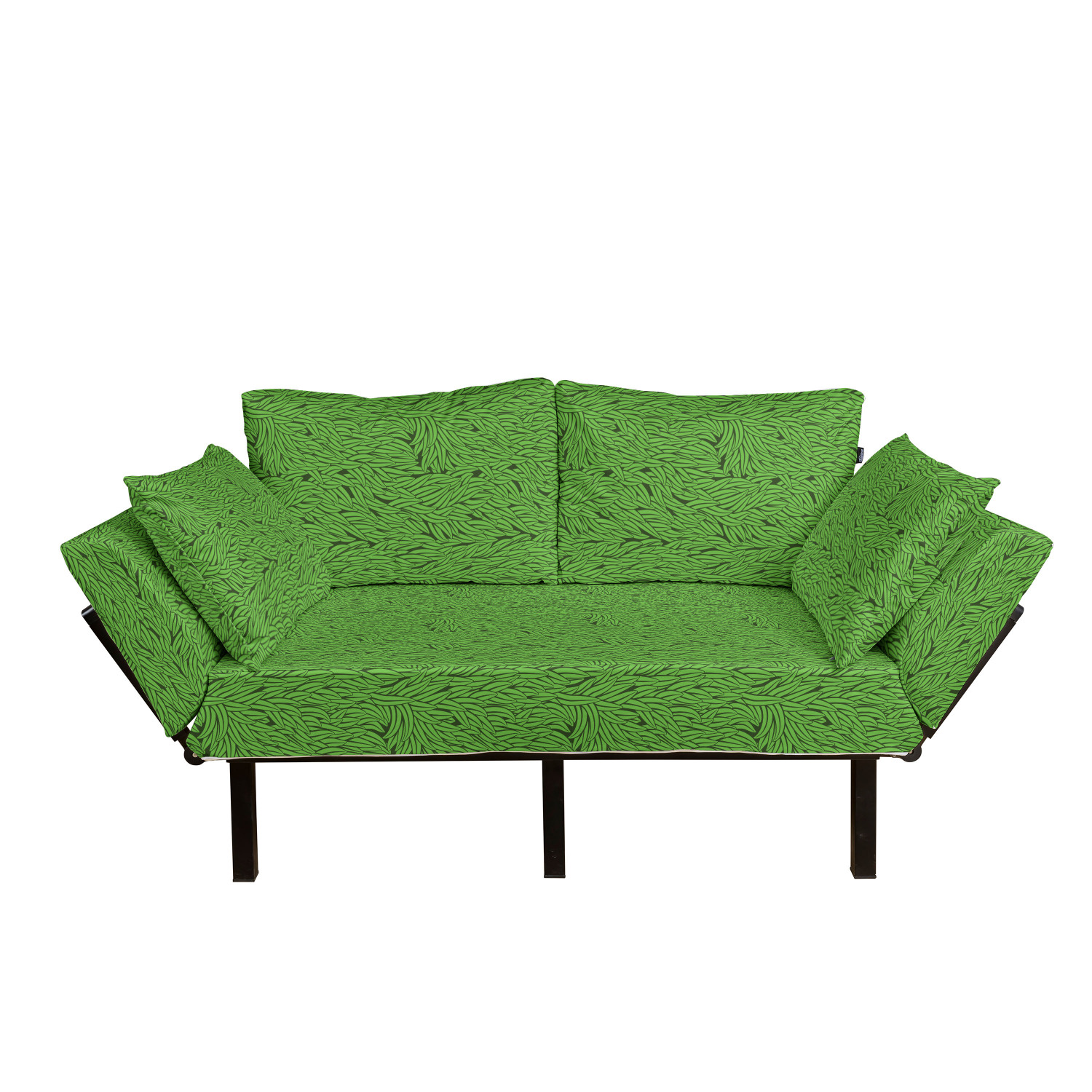 Green Futon Couch, Hand Drawn Style Grass Pattern Abstract Simplistic