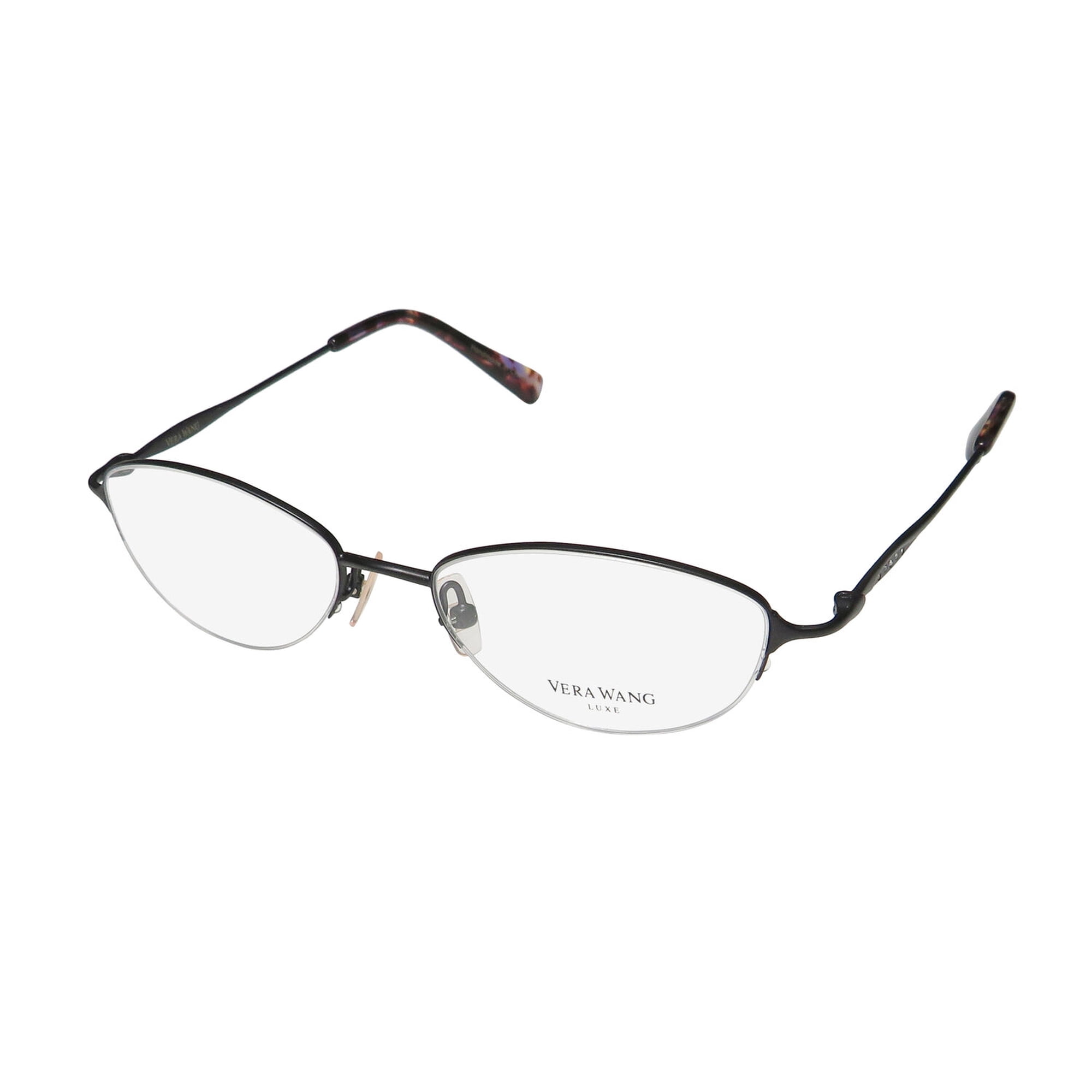 NEW VERA WANG LUXE LACERTA WOMENS/LADIES DESIGNER HALF-RIM TITANIUM BLACK FRAME DEMO LENSES 48-16-130 EYEGLASSES/GLASSES