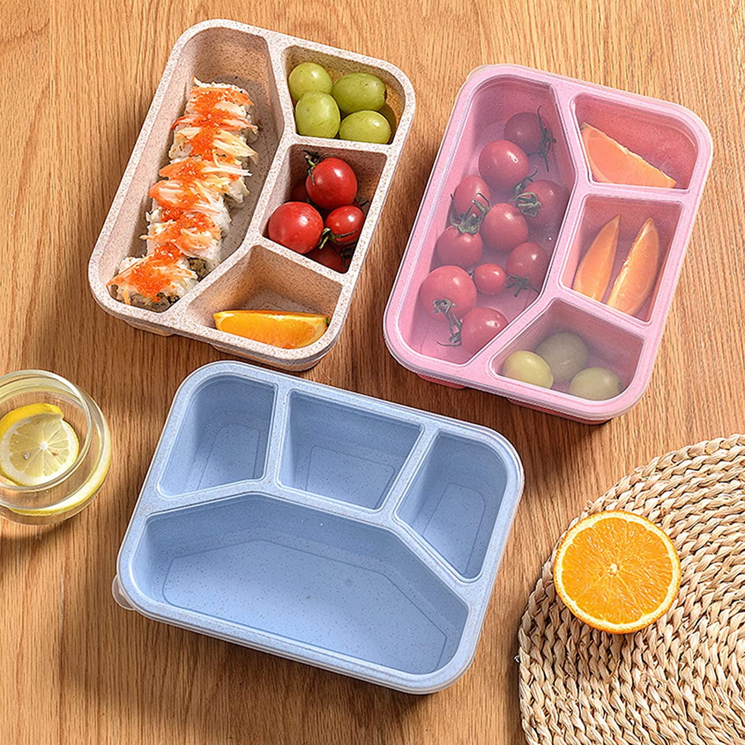 4 Pack Snack Containers, TRIANU Reusable Snack Box, 4 Compartments Meal  Prep Lunch Containers for Kids Adults, Divided Food Storage Containers for