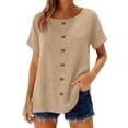 thumbnail image 5 of Yievot Linen Button Down Shirts for Women Summer Crew Neck Short Sleeve Womens Tops Casual Loose Tunic Blouses, 5 of 6