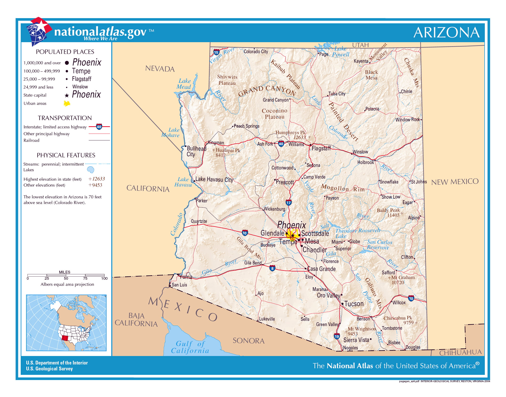 Laminated Map Large Administrative Map Of Arizona State With Roads ...