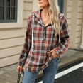 thumbnail image 5 of Pullover Hoodies for Women Plaid Long Sleeve Hooded Sweatshirt Button V-Neck Loose Fall Top Oversized Winter Shirt (Coffee L), 5 of 6