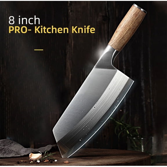 Cleaver Knife,8 Inch Butcher Knife for Meat Cutting Stainless Steel Kitchen Chef Bone Chopping Knife Laser Pattern Blade