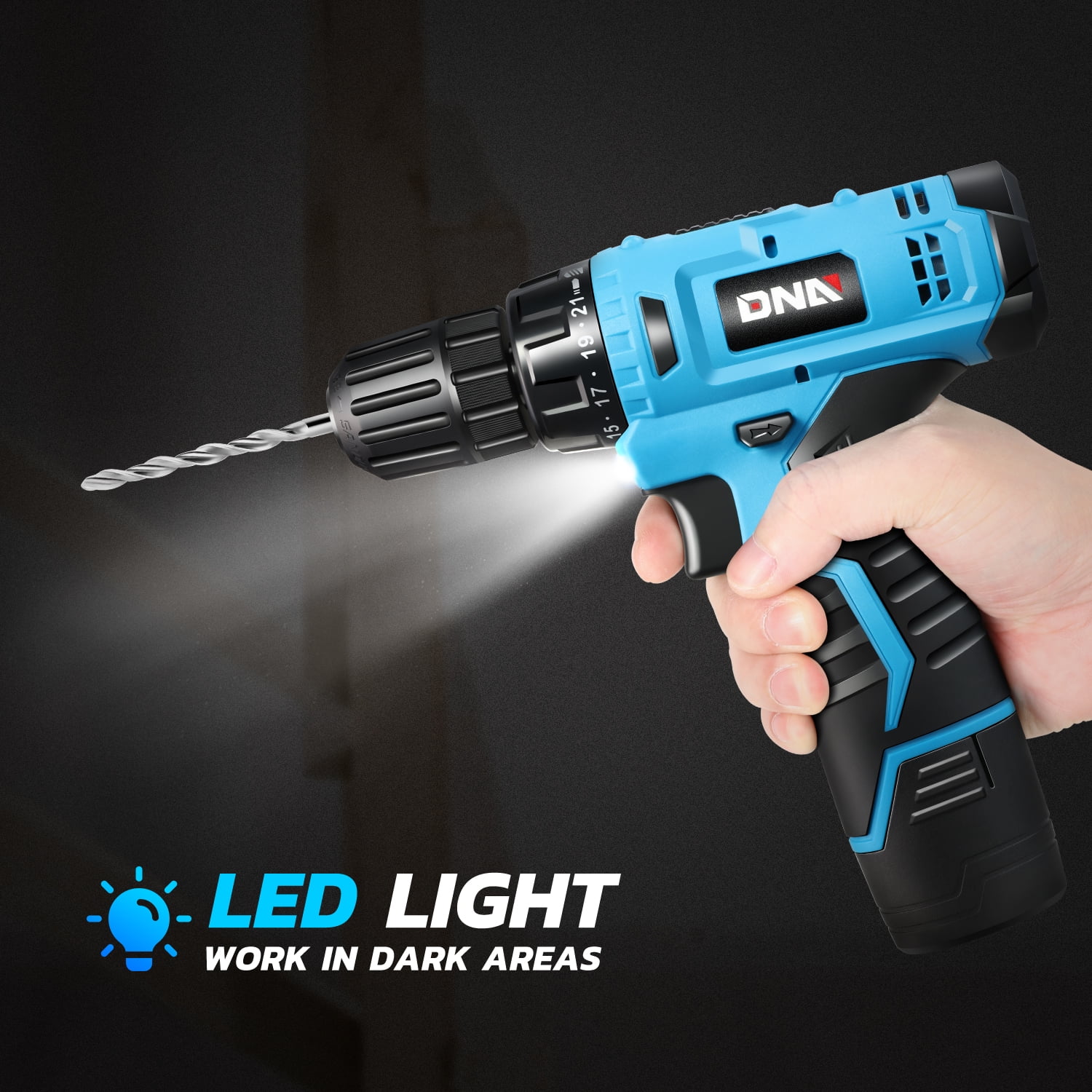 DNA Motoring TOOLS-00517 Variable Speed Cordless 12V Max Drill Driver, 3/8 in Keyless Chuck, 21+1 Torque