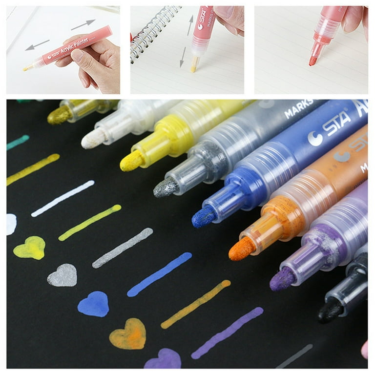 ODOMY Washable Acrylic Paint Marker Pens Set Bright Neon and Metallic  Colors 12 Colors-Pack