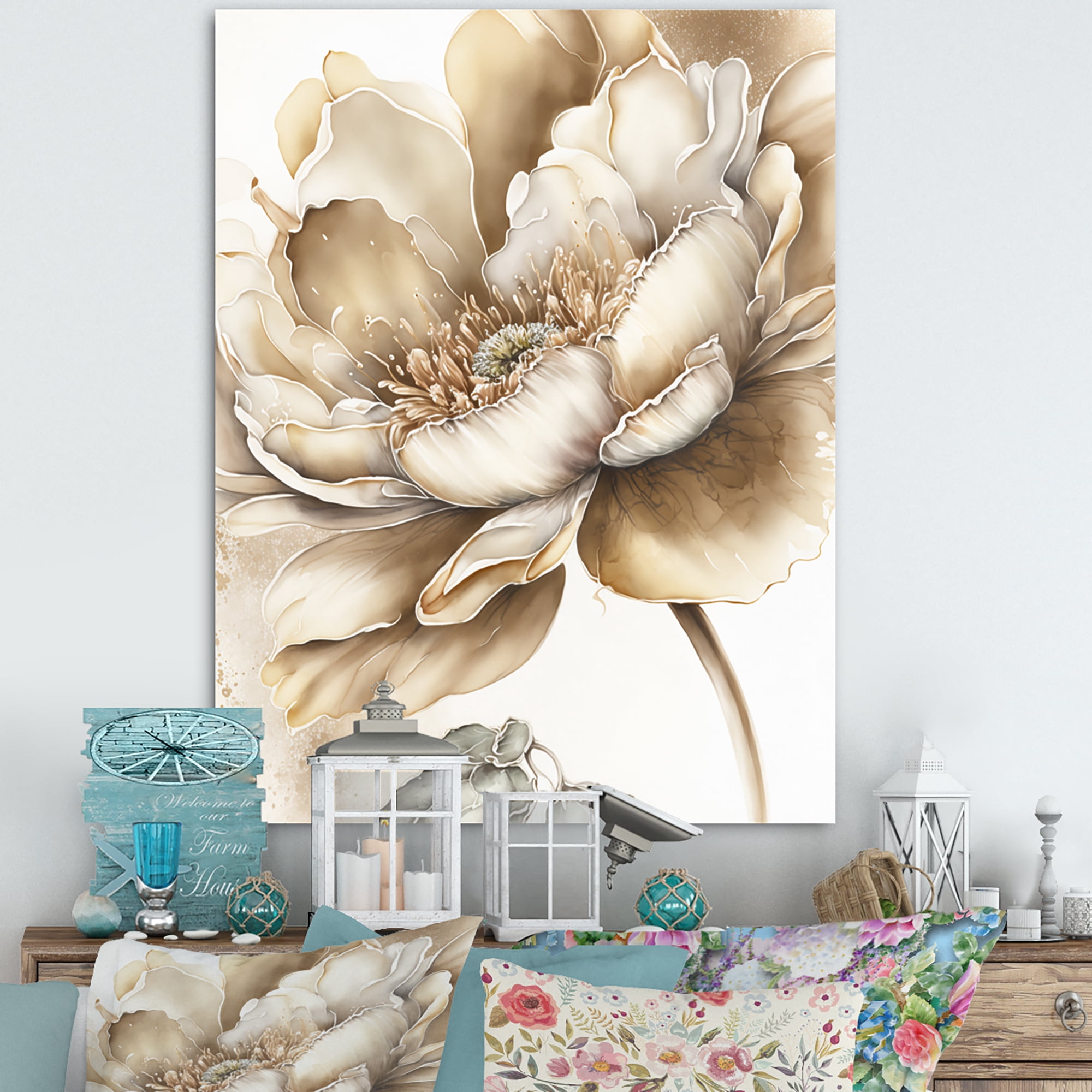 Designart Indigold Beige Flower IV Canvas Wall Art