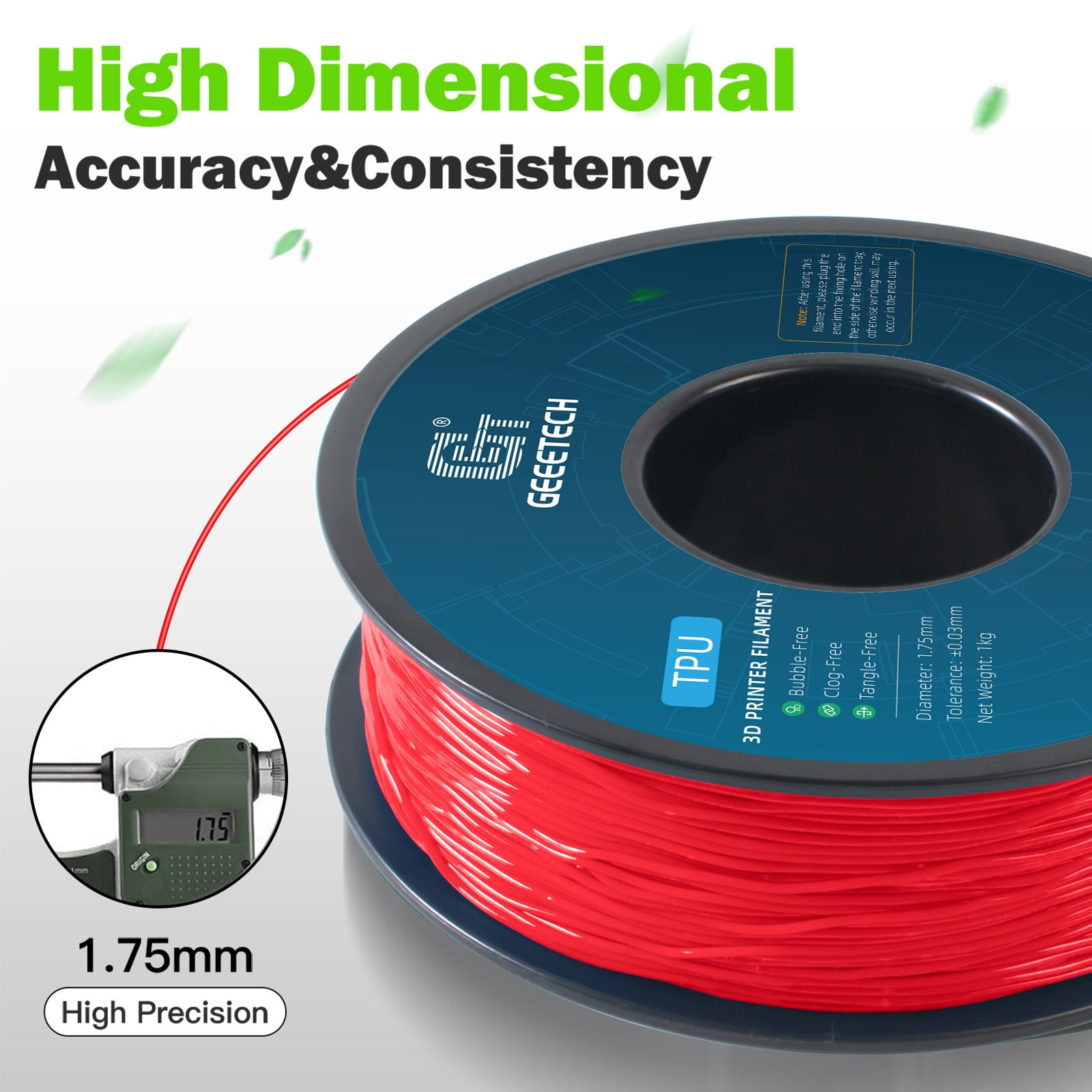 Geeetech 5pcs TPU Filament 1.75mm, Flexible 3D Printer Filament Roll, 5kg（11ibs） Spool, Dimensional Accuracy +/- 0.03 mm, Fit Most FDM Printer (TPU red)