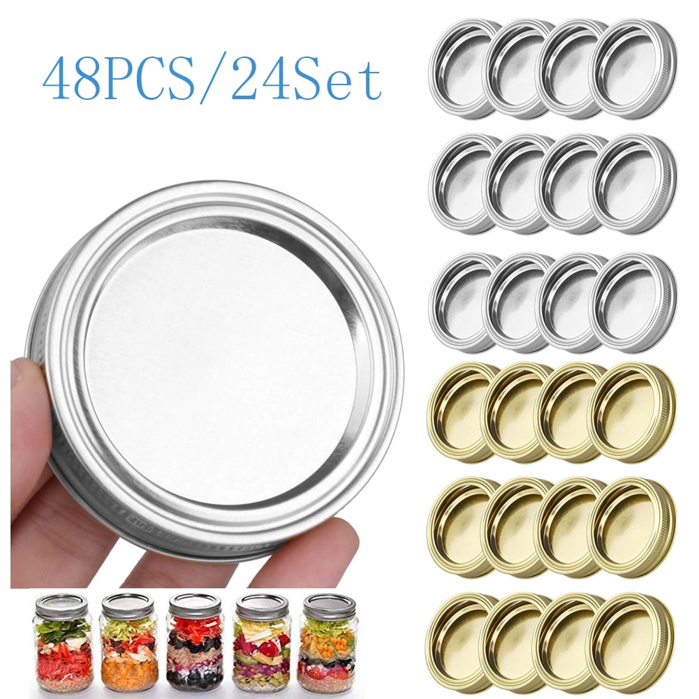 24set 70mm Regular Mouth Canning Lids Bands SplitType Leak Proof for Mason Jar Canning Lids