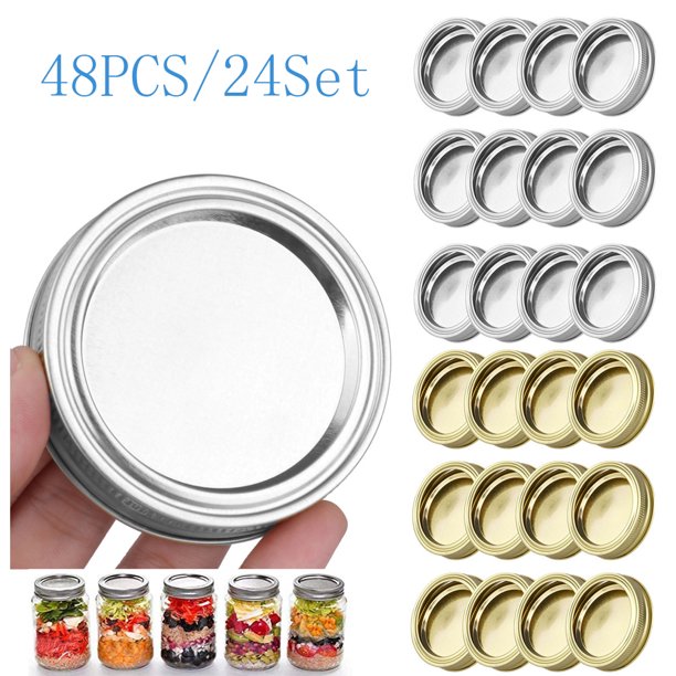 24set 70mm Regular Mouth Canning Lids Bands SplitType Leak Proof for