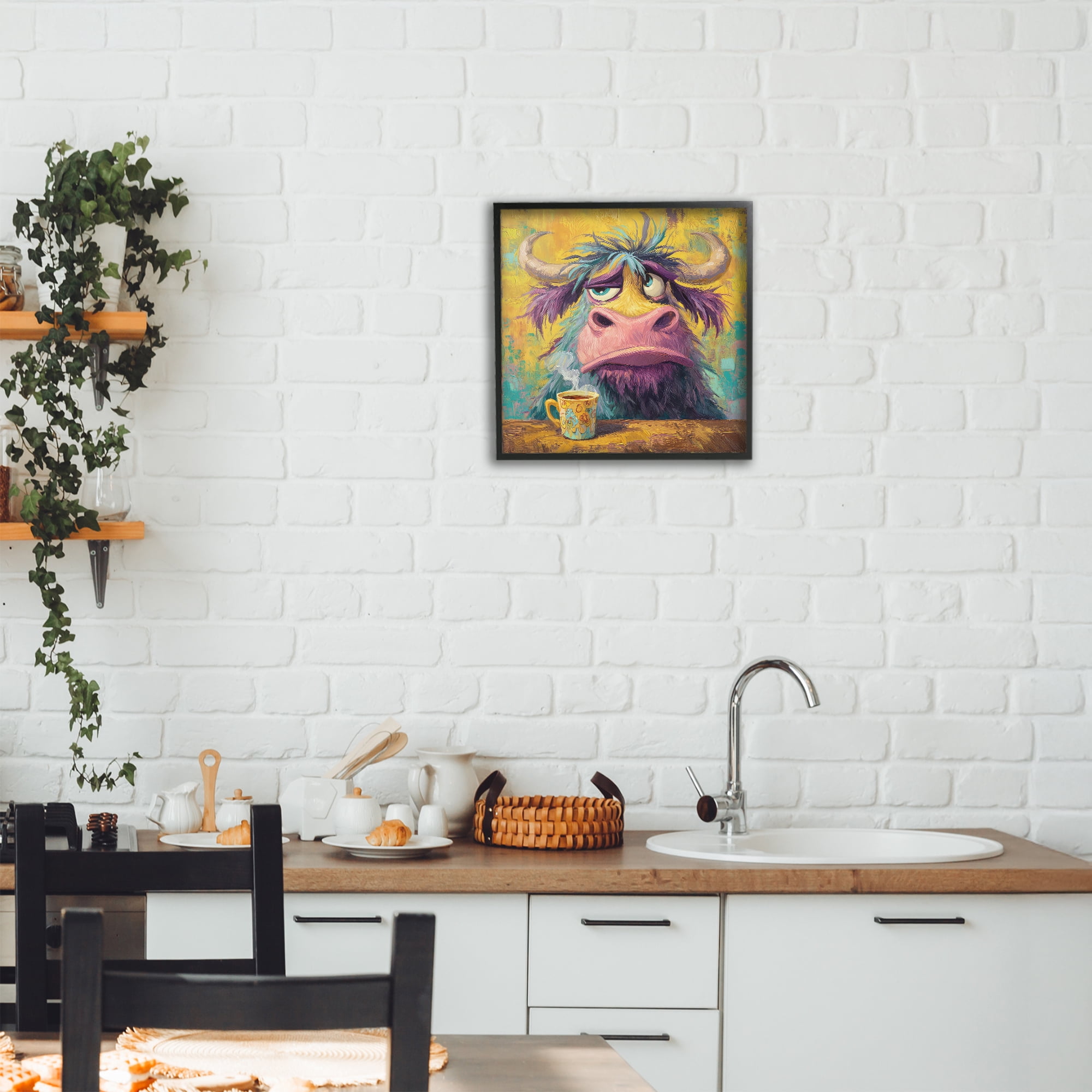 Stupell Industries Grumpy Cow & Mug Black Framed Giclee Art, design by The Wands Want