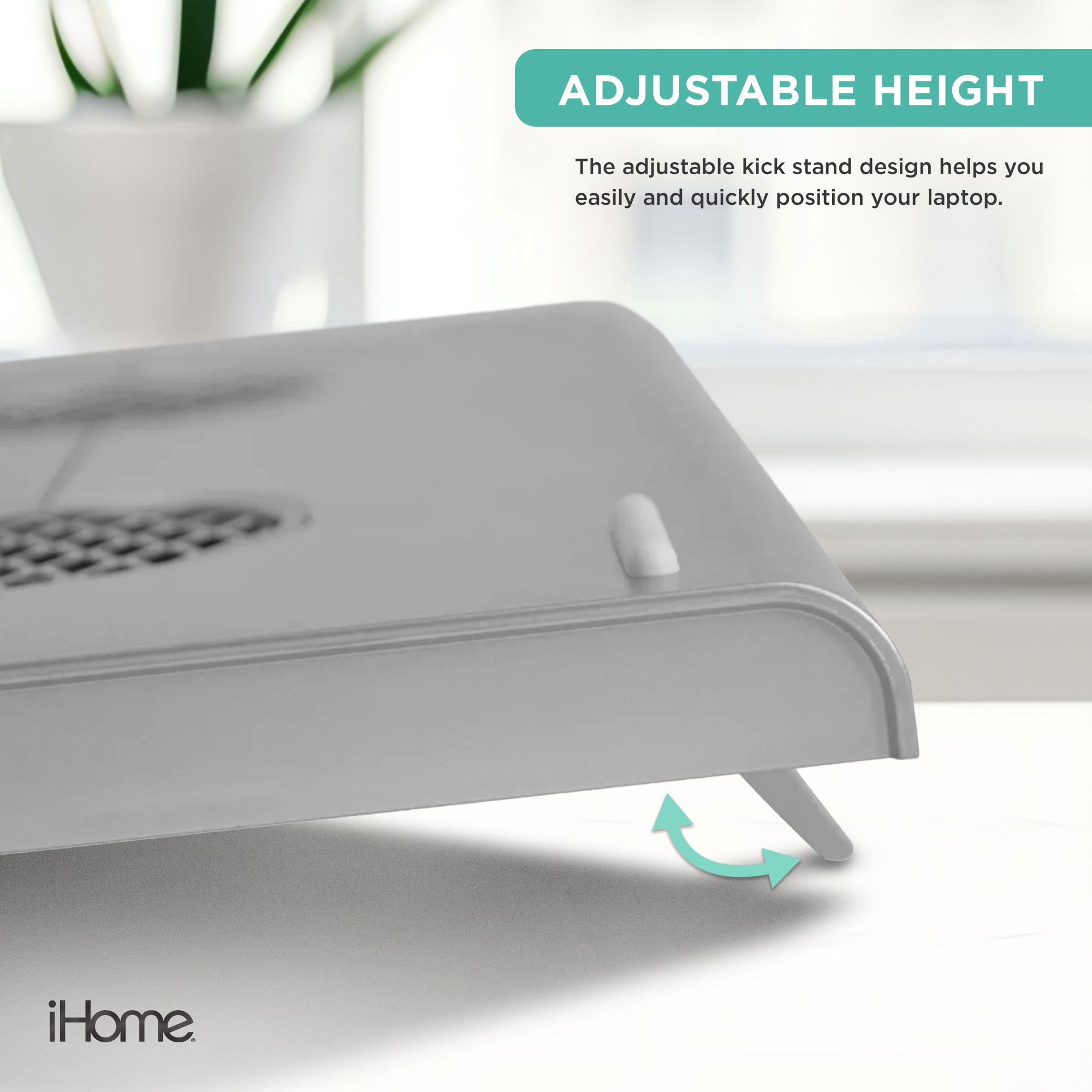 iHome Laptop Cooling Pad with Expandable Base, Dual Fans, Adjustable Height, USB-Powered