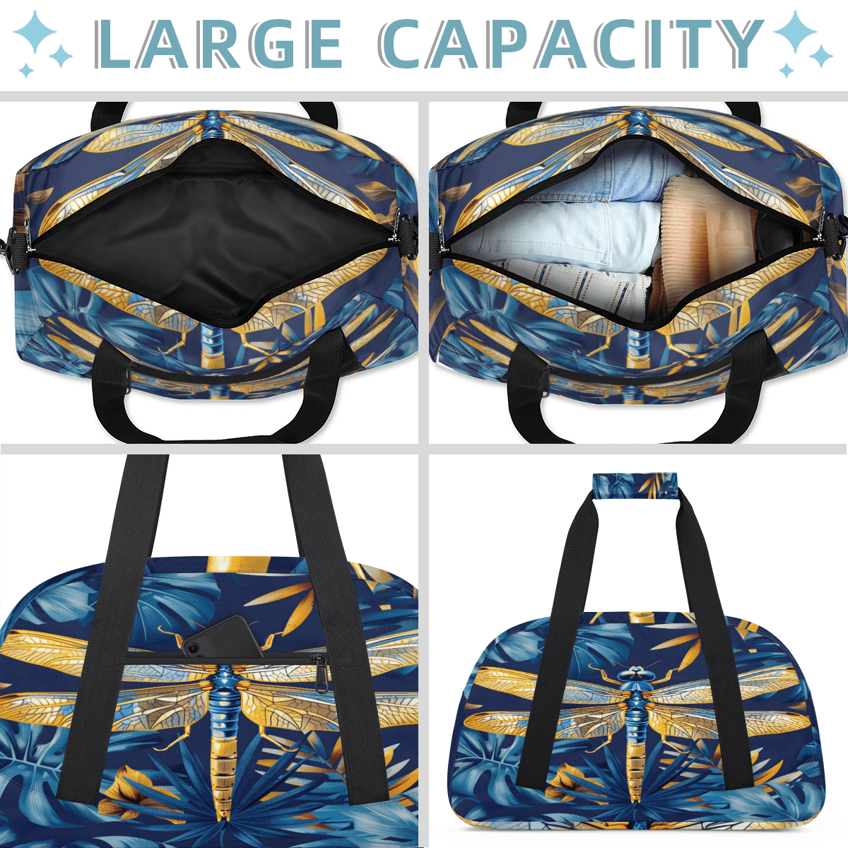 Herdesigns Dragonfly Sports Duffle Bag for Women & Men, Dragonflies Gym Bag Dance Bag Overnight Bag Carry On Weekender Travel Bag