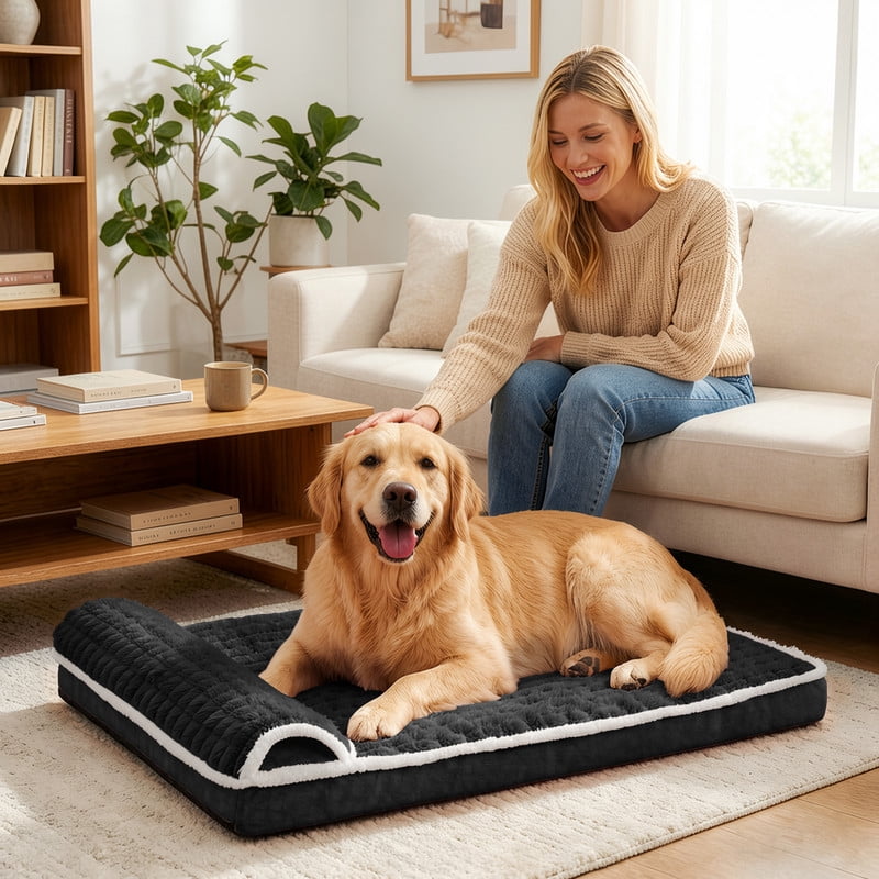 Exclusivo Mezcla Orthopedic Dog Bed with Head Pillow for Extra Large Dogs, Removable and Machine-Washable Cover, 56"X40", Black