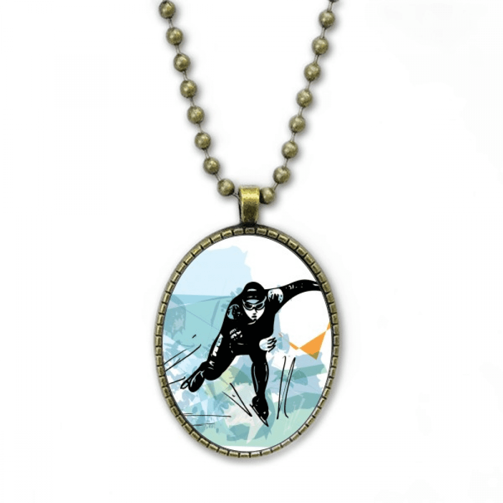 Winter Sport Speed Skating Male Athletes Necklace Vintage Chain Bead