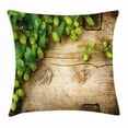 thumbnail image 1 of Plant Throw Pillow Cushion Cover, Hop Twigs on an Old and Cracked Wooden Board Fresh Picked Whole Hops Brewing, Decorative Square Accent Pillow Case, 24 X 24 Inches, Avocado Green Brown, by Ambesonne, 1 of 2