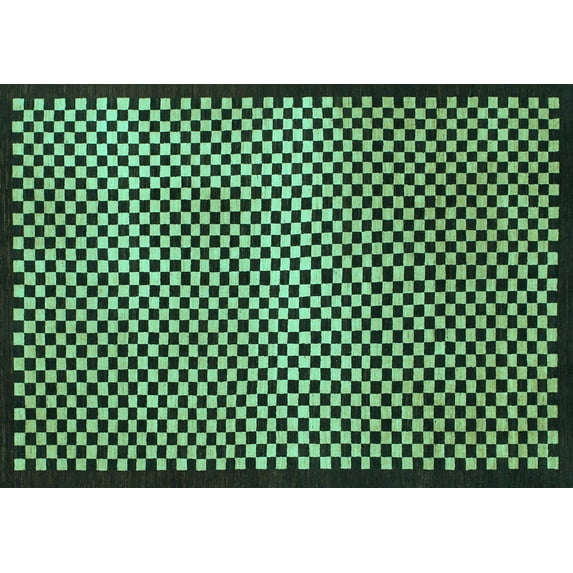 Ahgly Company Machine Washable Indoor Rectangle Checkered Turquoise Blue Modern Area Rugs, 3' x 5'
