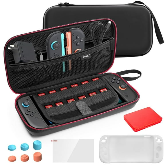Protective Hard Shell Travel Case for Switch 2,10-in-1 Bundle w/ Silicone Cover, Tempered Glass, Holds 12 Games Cards & Thumb Grips for NS2 Console