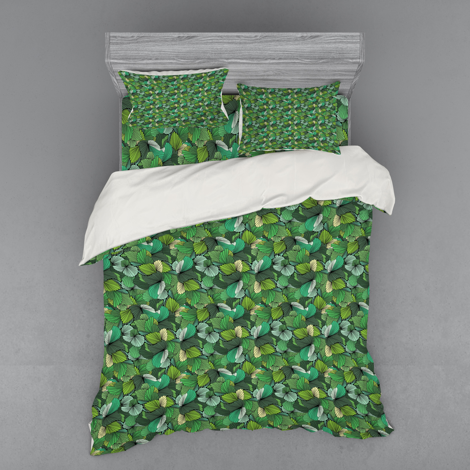 Leaves Duvet Cover Set, Exotic Leafage with Curved Jungle Nature Forest