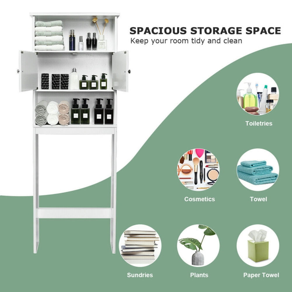 Finihen Toilet Storage Cabinet, Bathroom Cabinet Organizer, Bathroom Wood Organizer Shelf Storage Rack with Cabinet, for Bathroom, White