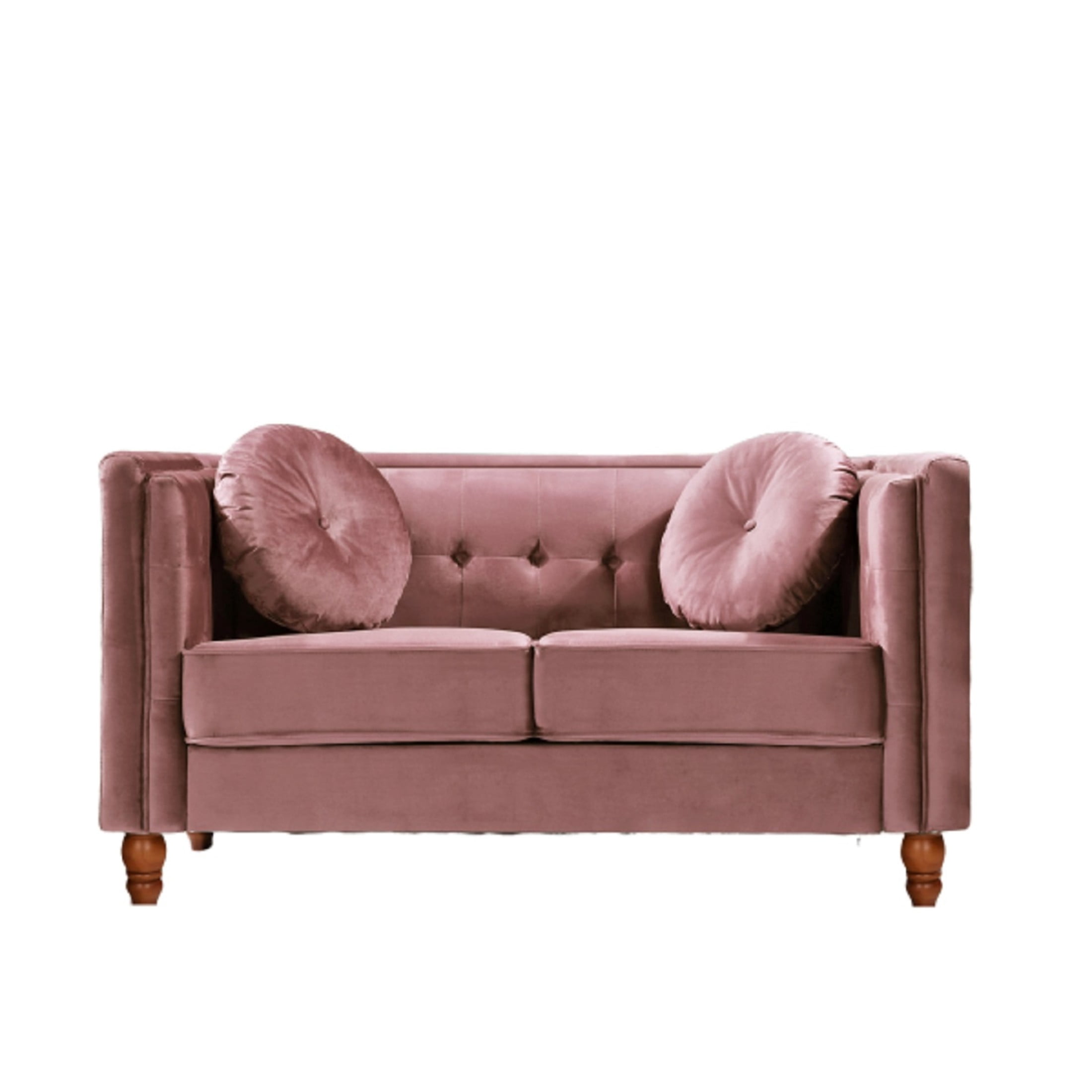 GDF Studio 58.3" Loveseat with Button-Tufted Crushed Velvet Upholstery & Tapered Wood Legs, Rose