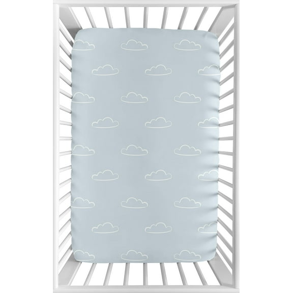 Sweet Jojo Designs Airplane Blue and White Mini Fitted Crib Sheet