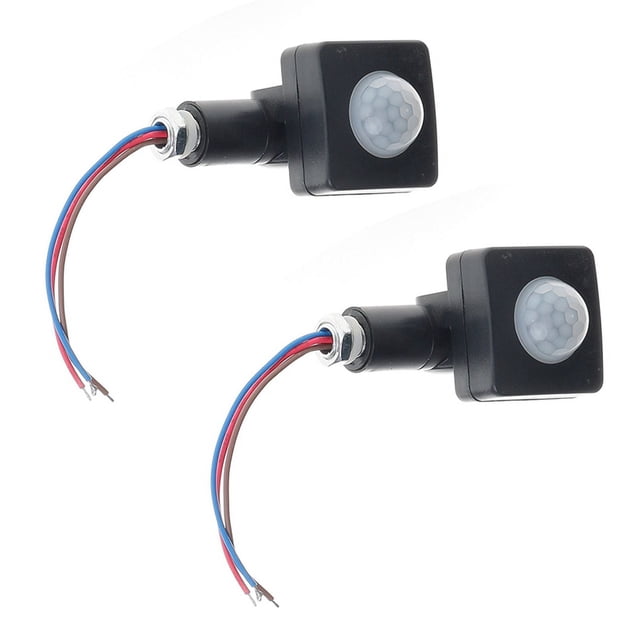 2 sensores de movimiento IP65 de CA 85-265 V, interruptor PIR ajustable, luz LED ultrafina, detector de movimiento PIR para exteriores, 10 mm, color negro