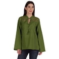 thumbnail image 1 of Moomaya Tunique Col Mandarin pour Femmes Manches Longues Été Coton Uni, 1 of 7