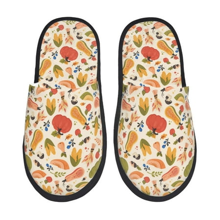 Balery Fall Pumpkin Slient Indoor Furry Fleece Comfort House Shoes Soft Non-Slip Home Shoes Cotton slippers House Slippers-- Large