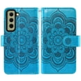 thumbnail image 6 of Compatible with Samsung Galaxy S21 FE 5G Wallet Phone Case and Tempered Glass Screen Protector Flower Faux Leather Flip Credit Card Holder Stand Zipper Cell Cover for S21FE5G UW 6.4 inch Women Blue, 6 of 9