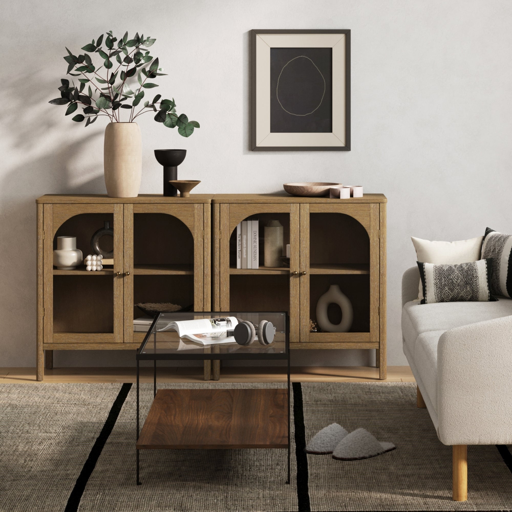 Nathan James Adjustable Shelf Modern Sideboard, MDF Rubberwood Glass Light Brown