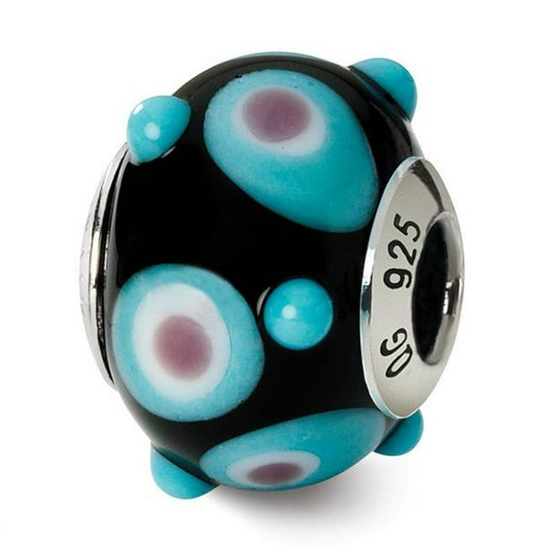 Perles de Réflexion QRS1588 Argent Sterling Noir&44; Bleu - Blanc & Rose Italien Murano Perle