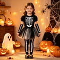 thumbnail image 2 of Faraee Girls Skeleton Costume Punk Bones Tutu Dress for Toddler Girl Short Sleeve Tops + Tulle Skirt Leggings + Sleeves Halloween Clothing Set 1t 2t 3t 4t 5t, 2 of 4