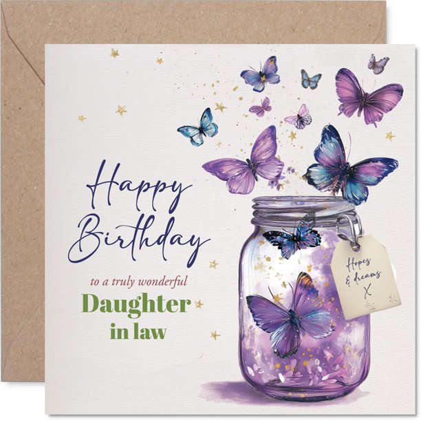 Tarjeta de felicitación Stuff4 para nuera, tarro de cumpleaños con mariposas
