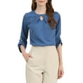 thumbnail image 1 of INSPIRE CHIC Women's Dressy Shirt Work Office Top Keyhole Pleated Front Ruched 3/4 Sleeve Chiffon Blouse M Deep Grey Blue, 1 of 8