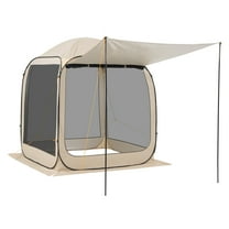 KFFKFF 6 x 6 ft Screen House Tent, Pop-Up Canopy for 4-6 People with Awning, Portable Mesh Tent with Carry Bag, Netting Sides for Patio, Backyard, and Outdoor Use, Beige